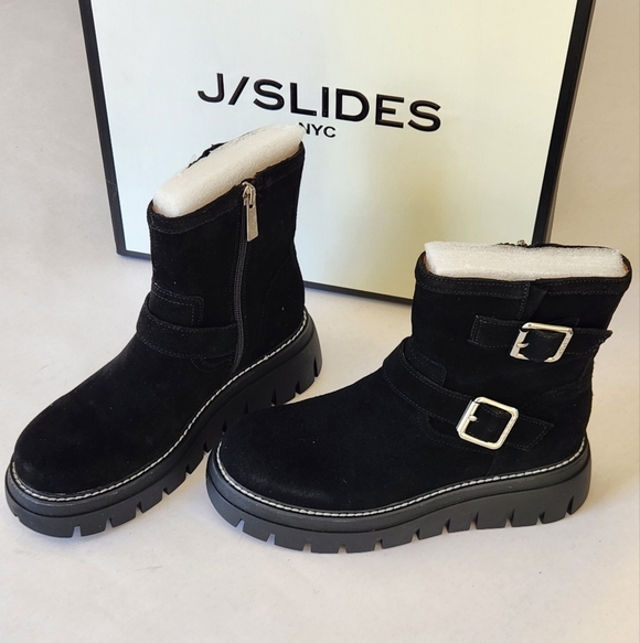 J/SLIDES Shoes - NWT || J/SLIDES || Texas black suede boots, booties, platform, leather, size 6.5